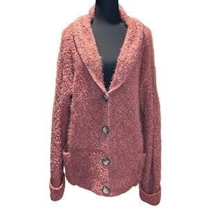 Women's POL Fuzzy Long Sleeve Hooded Cardigan, Mauve, EUC